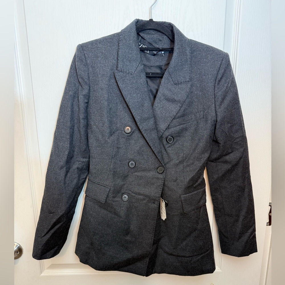 Zara Women's Charcoal Double-Breasted Blazer